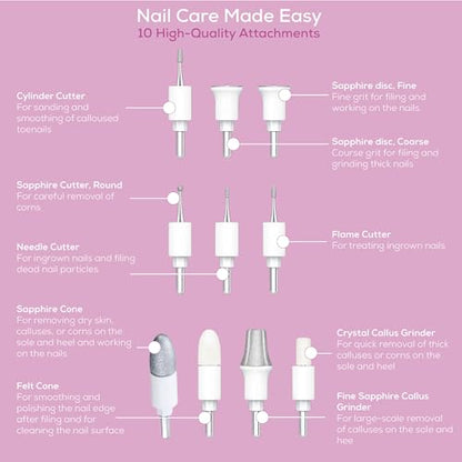 Cordless Electric Nail Drill Kit with LED Light & 10 Attachments