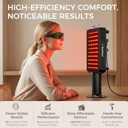 BestQool Red Light Therapy Panel with Stand, FSA-HSA 6 Wavelengths, 140W