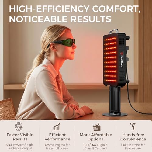 BestQool Red Light Therapy Panel with Stand, FSA-HSA 6 Wavelengths, 140W