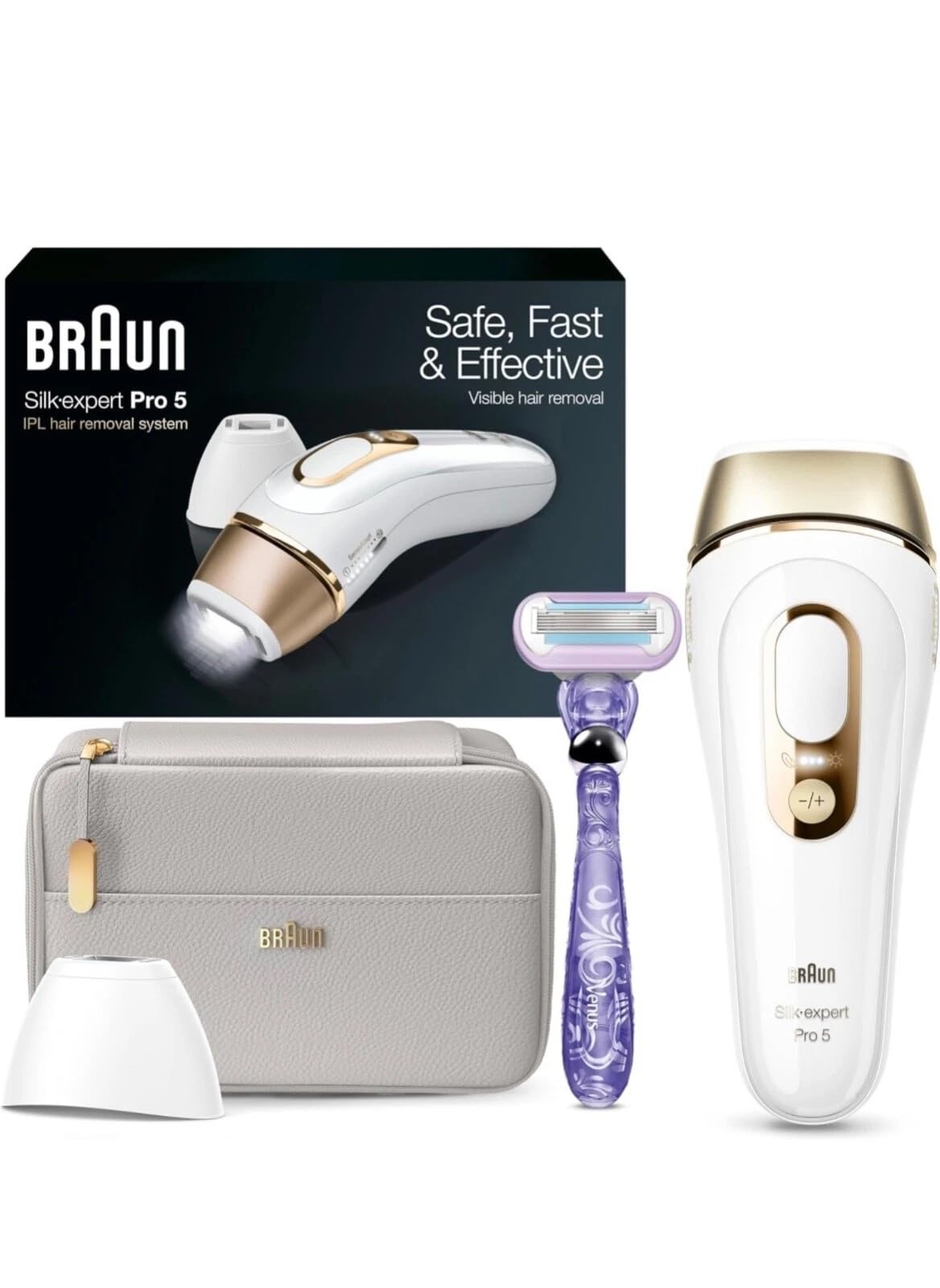 IPL Hair Removal Device with 2 Treatment Heads & Pouch