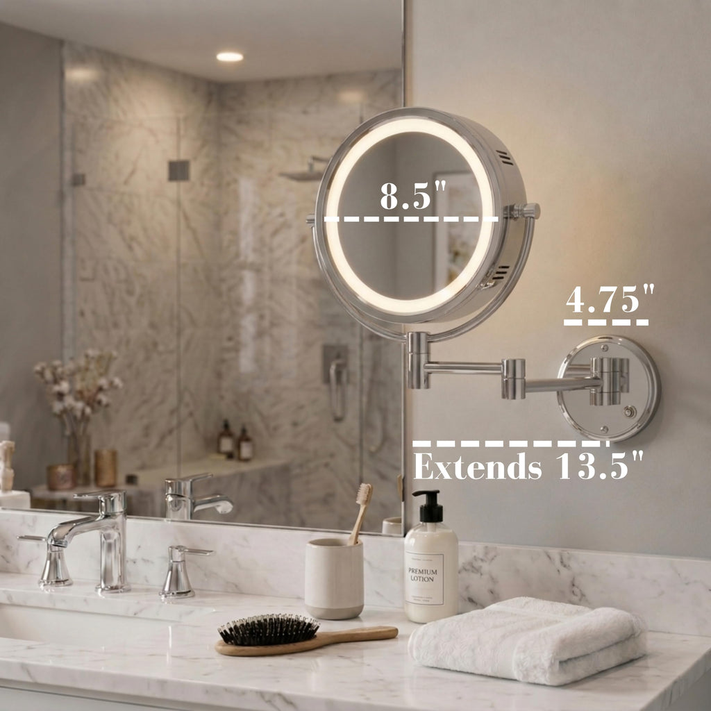 Wall-Mounted Lighted Makeup Mirror with 8X Magnification