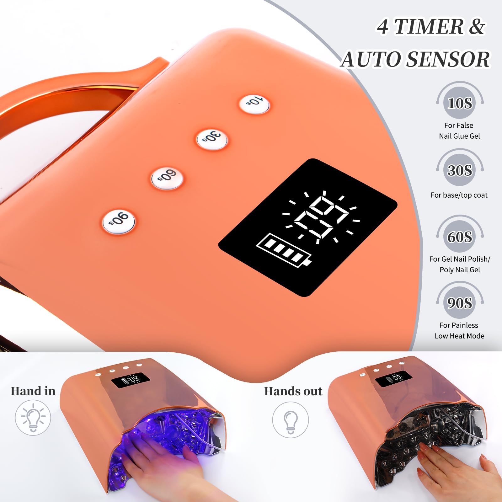 78W Cordless UV LED Nail Lamp with LCD Display & Auto Sensor