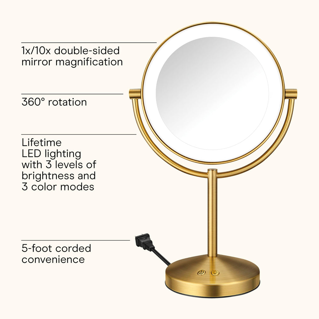 Double-Sided LED Makeup Mirror with 1X/10X Magnification