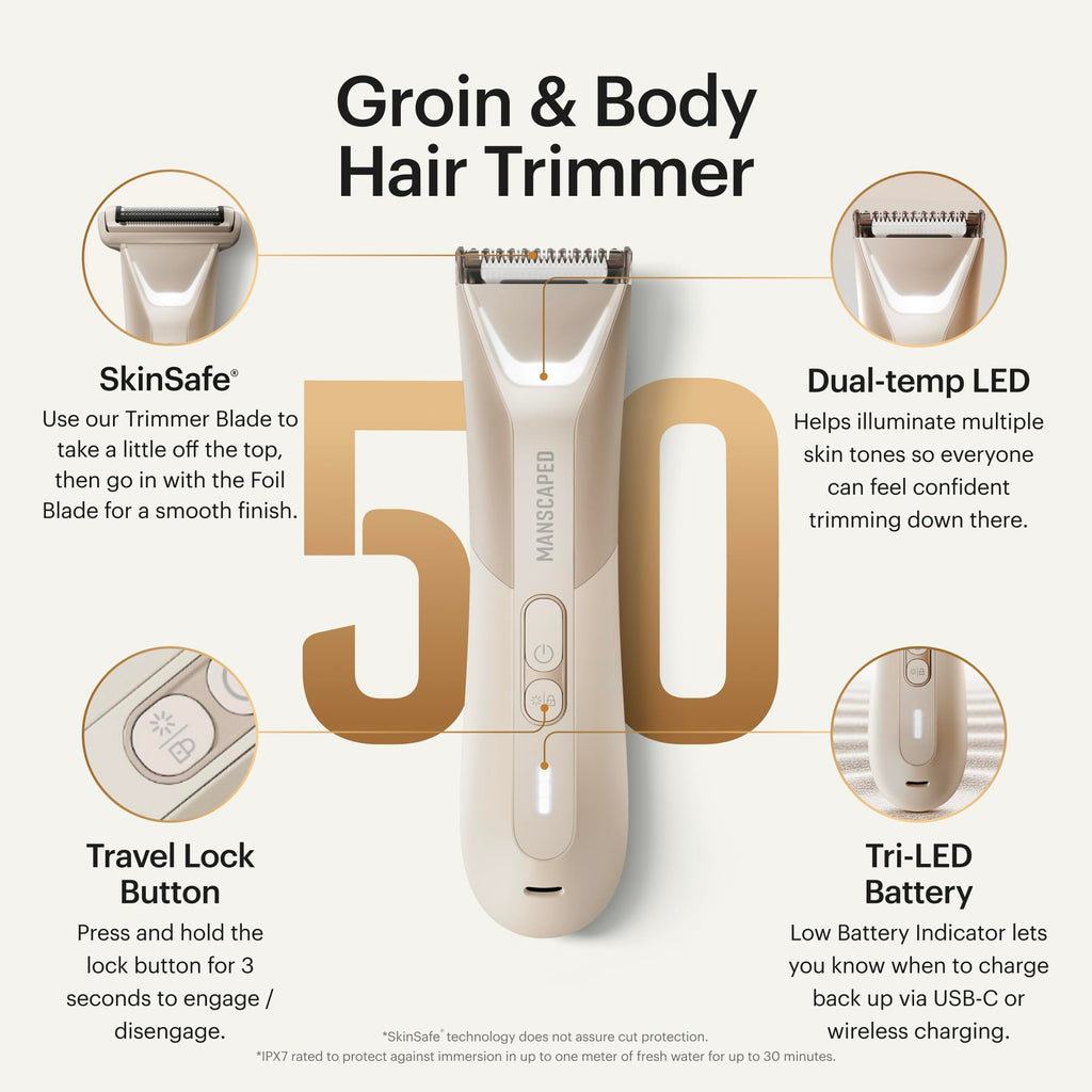 Waterproof Groin & Body Hair Trimmer with Dual-Head Blades