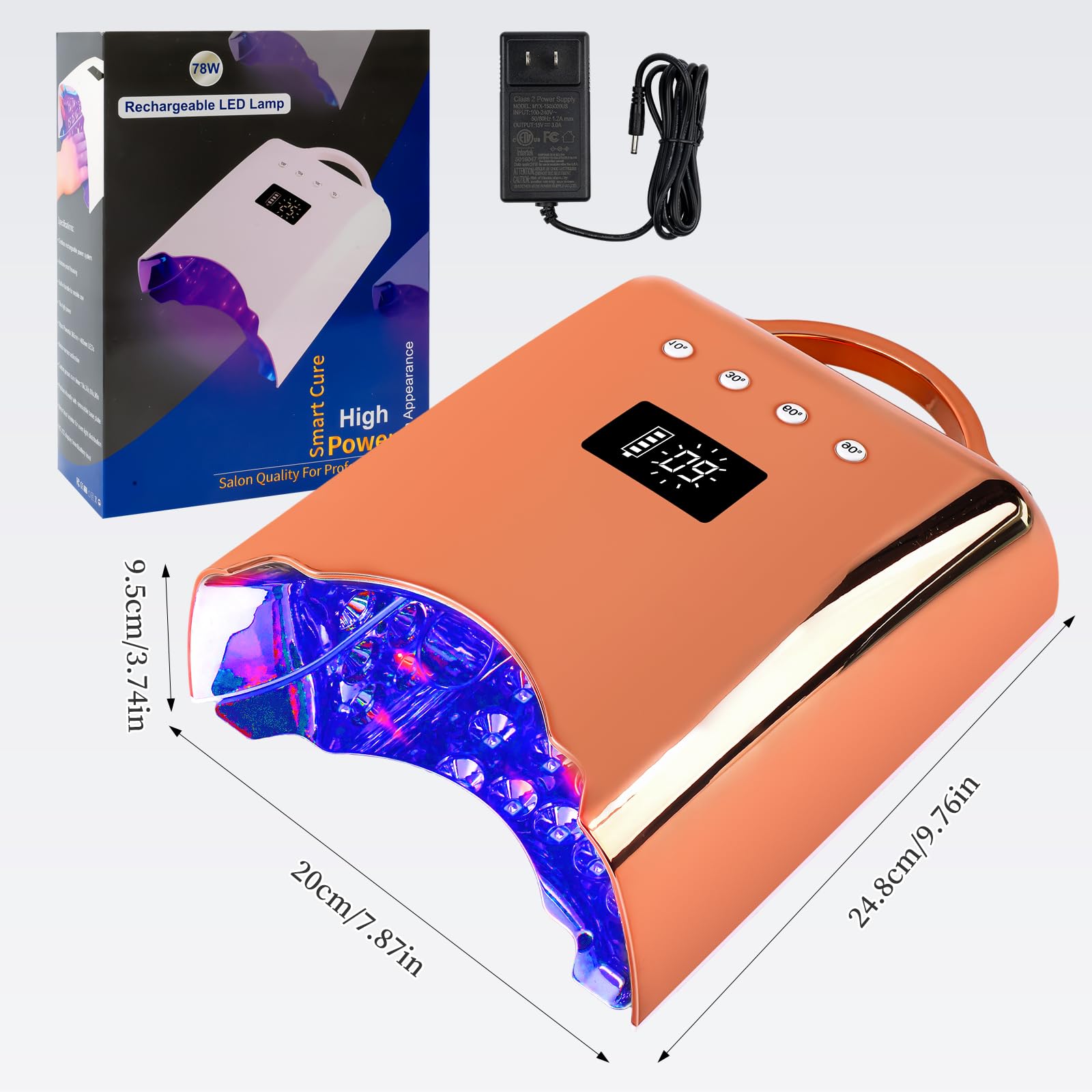 78W Cordless UV LED Nail Lamp with LCD Display & Auto Sensor