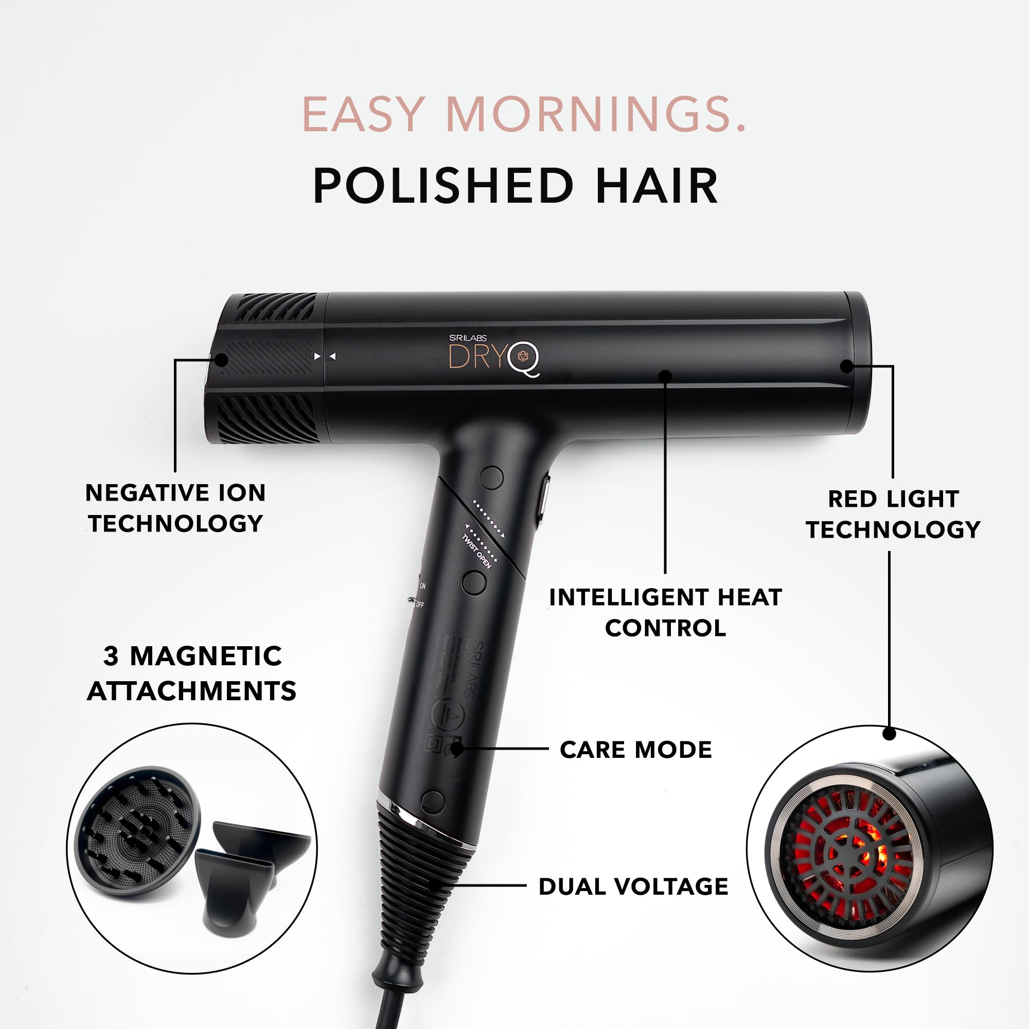 Infrared Hair Dryer with Red Light & Frizz Control