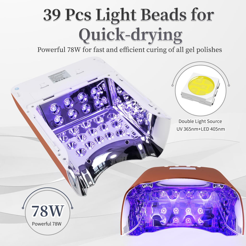 78W Cordless UV LED Nail Lamp with LCD Display & Auto Sensor