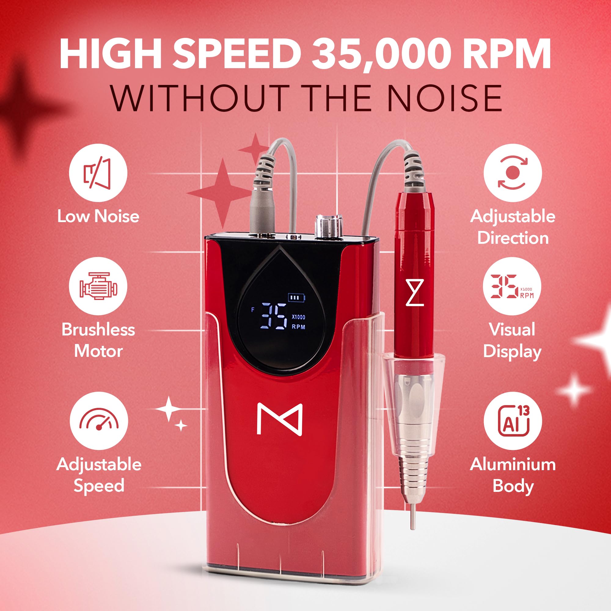 35K RPM 2-in-1 Brushless Cordless Electric Nail Drill