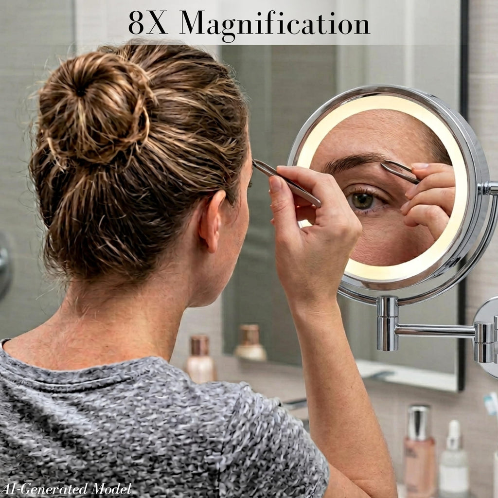 Wall-Mounted Lighted Makeup Mirror with 8X Magnification