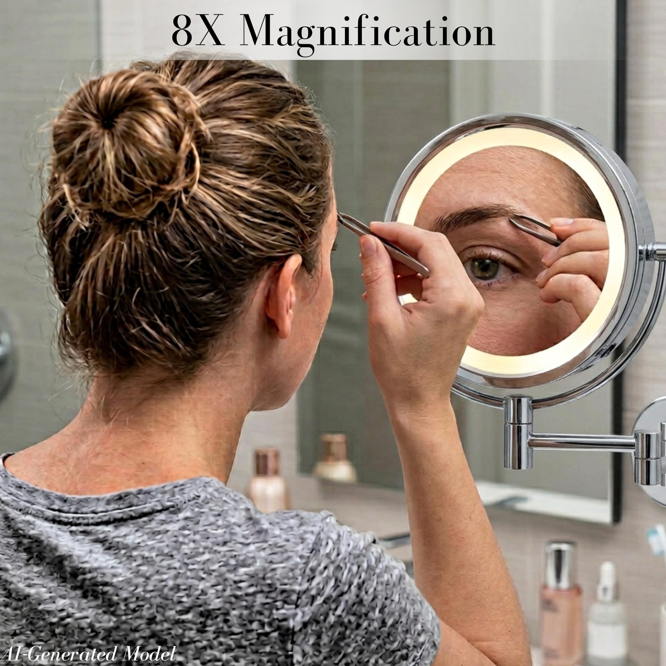Wall-Mounted Lighted Makeup Mirror with 8X Magnification