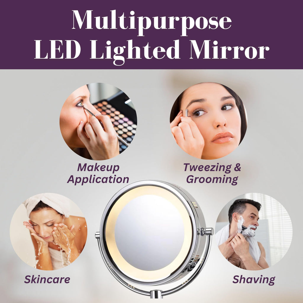 Wall-Mounted Lighted Makeup Mirror with 8X Magnification