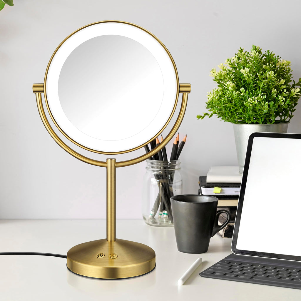 Double-Sided LED Makeup Mirror with 1X/10X Magnification