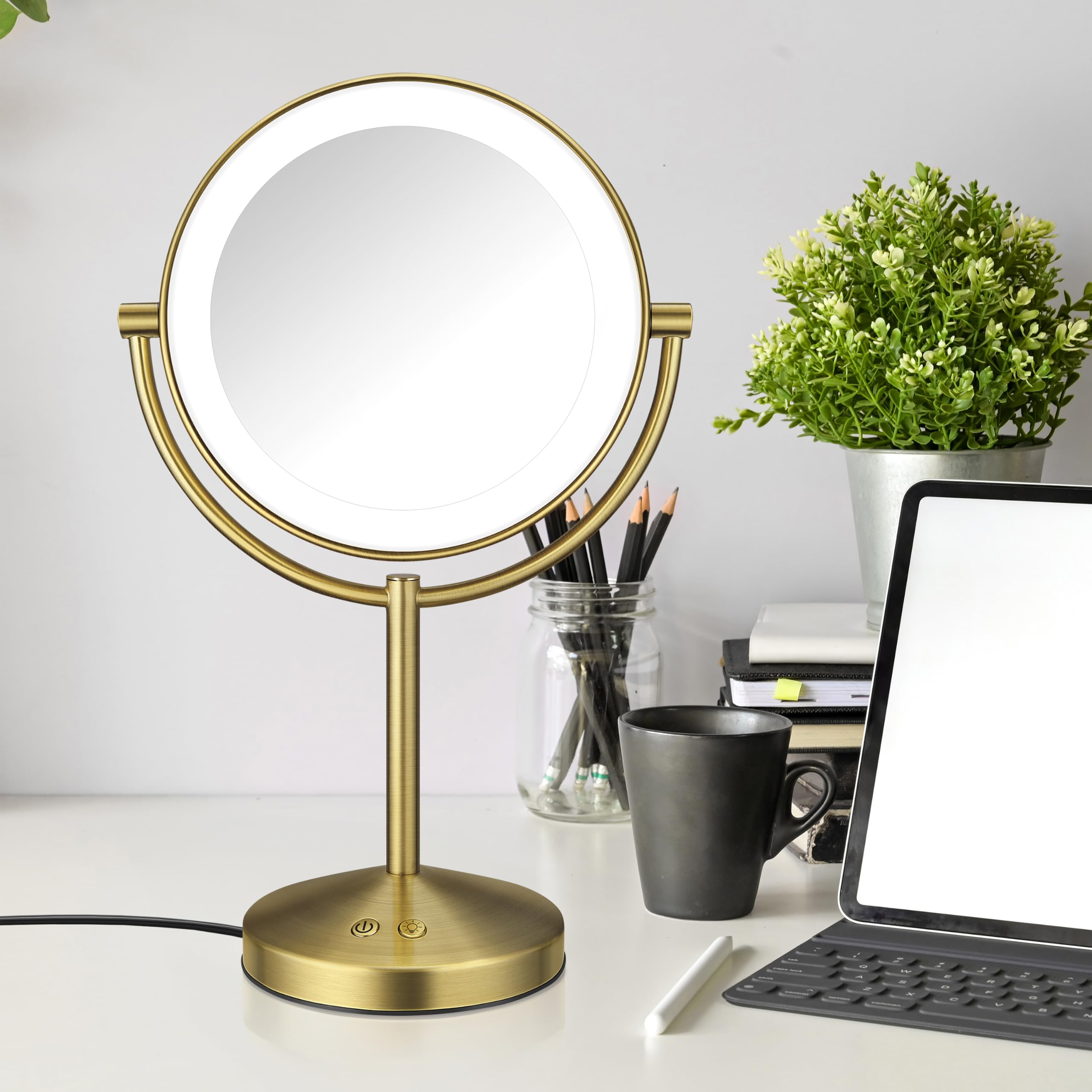 Double-Sided LED Makeup Mirror with 1X/10X Magnification