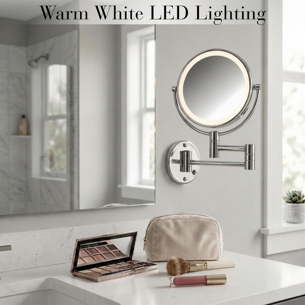Wall-Mounted Lighted Makeup Mirror with 8X Magnification