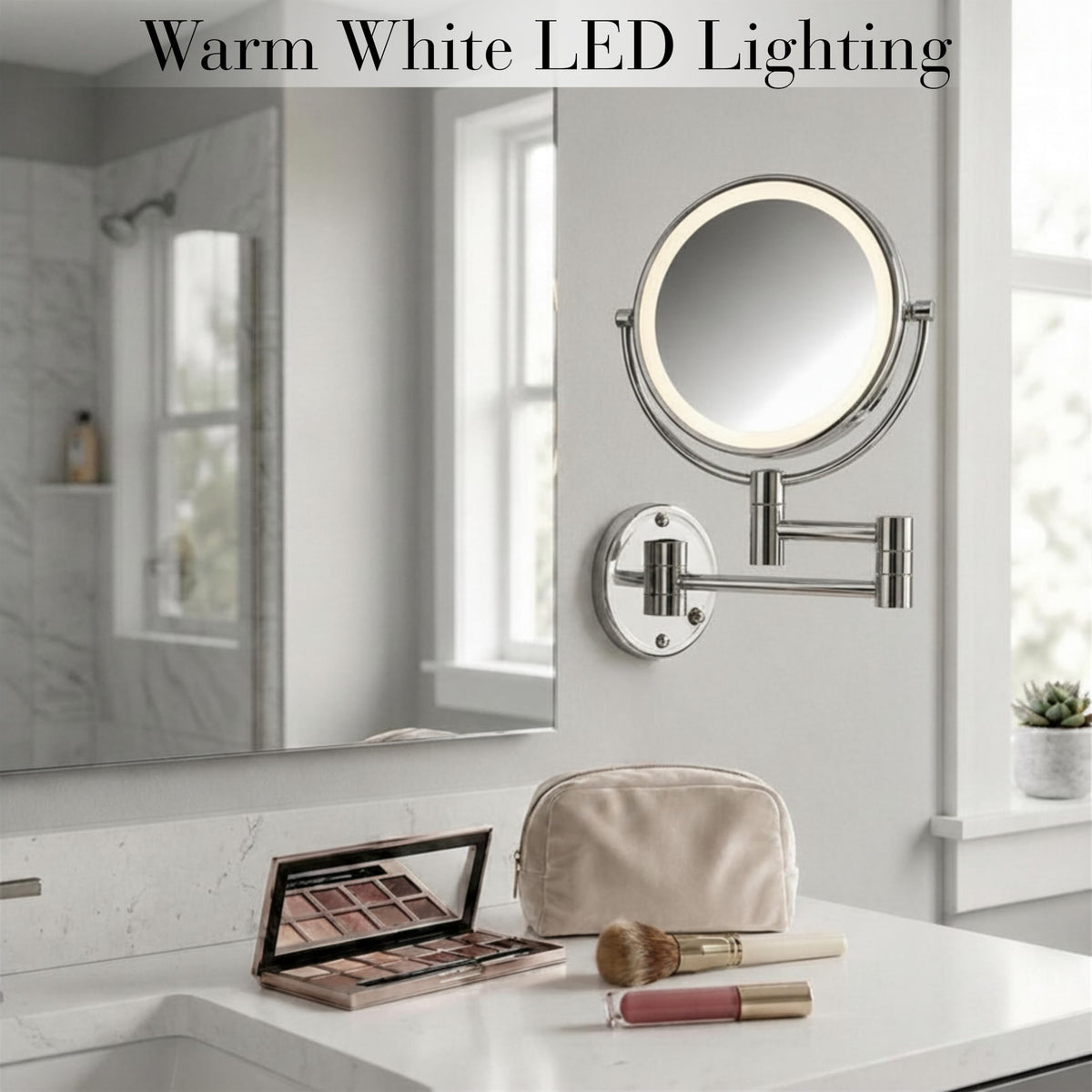 Wall-Mounted Lighted Makeup Mirror with 8X Magnification